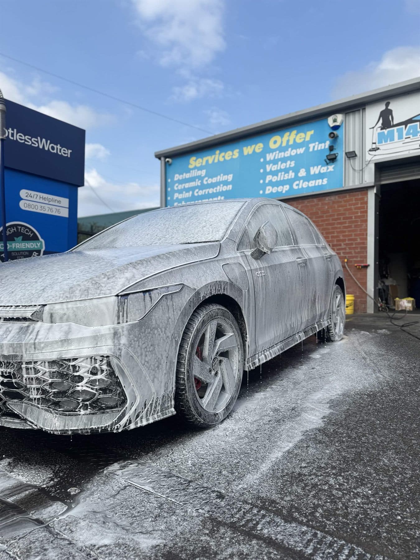 Vehicle being washed at the M14 Valeters Printworks Lane unit